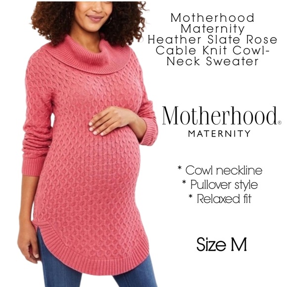 Motherhood Maternity Sweaters - Motherhood Maternity Heather Slate Rose Geometric Cable Knit Cowl-Neck Sweater